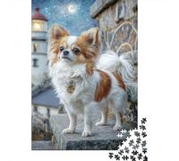 Cute Dog1000pc Durable Cardboard Papillon Lighthouse Jigsaw Puzzle Adults 12+ Challenging Tough Game Brain Training Home Leisure Stress Relief Gift 38x26cm/1000pcs