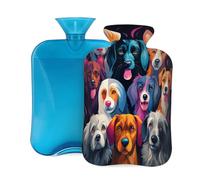Cute Dogs Animal Painting Hot Water Bottle with Cover, 2L PVC Hot Water Bag with Soft Cover, Reusable Heating Pad for Pain Relief Warm Hands Waist Abdomen Feet & Bed