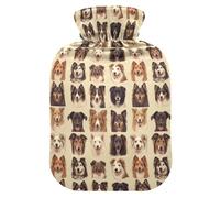 Cute Dogs Beige Hot Water Bottles with Soft Cover, 1L Hotwater Bag for Sore Muscle