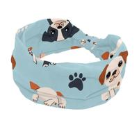 Cute Dogs Bones and Paws on Light Blue Stretchy Headbands for Women, Non-Slip Hair Bands Fashion Sports Turban for Yoga Workout Daily Use
