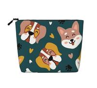 Cute Dogs Bones Puppy Paws Colorful Love Hearts, Cosmetic Bag Imitation Linen Makeup Bag Portable Travel Toiletry Bag