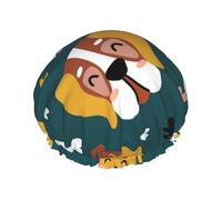 Cute Dogs Bones Puppy Paws Colorful Love Hearts,Shower Cap Nightcap Double Layer Waterproof Elastic Bath Cap Reusable Hair Cap