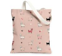 Cute Dogs Canvas Tote Bags, Adorable Animal Pattern Reusable Grocery Bags, Fun Lightweight Washable Shoulder Strap Canvas F, Peach, 13x15 Inch