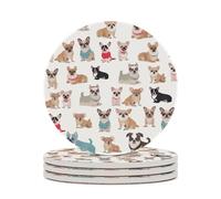 Cute Dogs Ceramic Coaster Round Drink Coaster with Cork Base Non-Slip Absorbent Cup Mat Suitable for Mug Beer Bar Coffee Table Protection Home Decor 4PCS