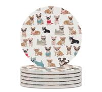 Cute Dogs Ceramic Coaster Round Drink Coaster with Cork Base Non-Slip Absorbent Cup Mat Suitable for Mug Beer Bar Coffee Table Protection Home Decor 6PCS