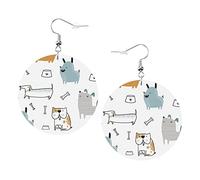 Cute Dogs Earrings Puppy Corgi Cute Dog Round Shape Leather Earring Lightweight Dangle Women Girls Jewelry Perfect For Everyday Wear