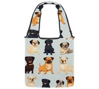 Cute Dogs French Bulldog in Doodle Style. Canvas Tote Bag for Women, Reusable Grocery Shopping Cloth Bag with Wide Handle
