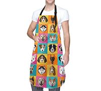 Cute Dogs Icons Waterproof Apron with 2 Pockets Various Breed Family Pet Dog Collection Kitchen Chef Aprons Bibs for Grooming Cooking Baking Painting Gardening