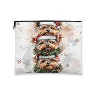 Cute Dogs Makeup Bag, Festive Yorkshire Terrier Cosmetic Pouch for Holiday Travel, Portable Zipper Organizer for Women 7x9 Inch