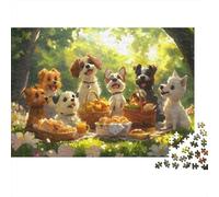 Cute Dogs Picnic Scene 1000pc Dog Picnic Heavy-duty Cardboard Puzzle for Adults Brain Teaser Lovers Leisure Entertainment Home Leisure Time Collectible Item 52x38cm/1000pcs