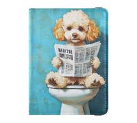 Cute Dogs Retro Toilet Reading Family Travel Leather Passport Holder Large Capacity Ticket Holder for Family Business Trip