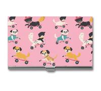 Cute Dogs Roller Skating Business Card Case Slim Card Holder