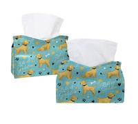 Cute Dogs Tissue Box Cover, PU Leather Rectangular Tissue Box Case Organizer Holder for Vanity Countertop, Night Stands, Livingroom, Office, Set of 2