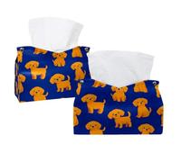 Cute Dogs Tissue Box Cover, PU Leather Rectangular Tissue Box Case Organizer Holder for Vanity Countertop, Night Stands, Livingroom, Office, Set of 2