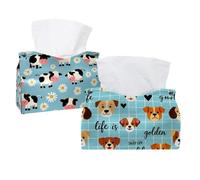 Cute Dogs Tissue Box Cover Rectangular Leather Tissue Holder Decorative Facial Tissue Paper Cover Case Organizer for Bathroom Night Stands Desk Tabletop Living Room Home