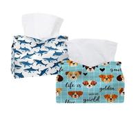 Cute Dogs Tissue Box Cover Rectangular Leather Tissue Holder Decorative Facial Tissue Paper Cover Case Organizer for Bathroom Night Stands Desk Tabletop Living Room Home