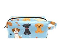 Cute Dogs with Bones Women Cosmetic Bag Beauty Bag, Portable Hanging Travel Toiletry Bag, Leather Make Up Pouch Kids Pencil Case
