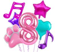 Cute Doll Theme Birthday Decorations, Pink 8 Balloon Number 40inch, Paw Print Balloons And Music Note Balloons For Music Party Decorationd, 8th Birthday Decorations for Girls
