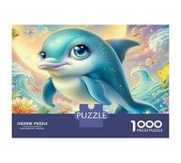 Cute Dolphin 1000 Piece Jigsaw Puzzles in Psychedelic Ocean Suitable for Decompression And Wall Decor Couple Art Challenge High Difficulty for Adults & Kids Age 12 Years Up 52x38cm/1000pcs