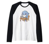 Cute Dolphin at Laptop Desk Raglan Baseball Tee