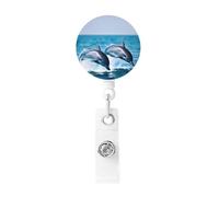 Cute Dolphin Badge Reel Retractable Badge Holder with Keychain Id Clips for Badges Lightweight Plastic Name Card Holders for Nurses Office Teacher