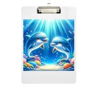 Cute Dolphin Blue Acrylic Clipboards Writing Clipboard Hardboard Clipboard Standard Size with Low Profile Metal Clip for Teachers, Students, Nurses 12.5 x 9 Inches