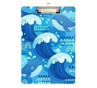 Cute Dolphin Blue Clipboard Decorative Clipboard Hanging Clipboards A4 Standard Size, 12.5 x 9 Inches Silver Clip
