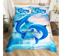 Cute Dolphin Comforter Cover Double Coastal Ocean Beach Bedding Set For Kids Girls Boys Marine Animal Print Duvet Cover Starry Sky Islands Pine Tree Bedspread Cover With 2 Pillow Cases