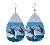 cute dolphin earrings for women double sided teardrop leather earrings lightweight dangle earrings for women ear accessories jewelry fashion birthday gift