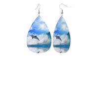 Cute Dolphin Exquisite Waterdrop-Shaped Leather Earrings With Double-Sided Print - Lightweight, Durable, And Stylish Accessory For Every Occasion