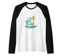 Cute Dolphin Hugging Mini Island Raglan Baseball Tee