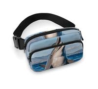 Cute Dolphin Jumping Fanny Pack for Women Men Waist Bag Belt Bag Adjustable Casual Bag for Travel Sports Hiking, white, 7.9x5.1inches