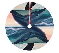 Cute Dolphin Jumping Print Christmas Tree Skirt, Winter Xmas Tree Mat Decorations For Home Party Holiday Decorations