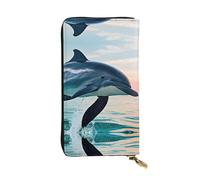 cute Dolphin jumping Print Leather Long Clutch Wallet â€“ Fashionable Personalized Wallet, Multiple Card Slots, Gift Ready, Black, One Size