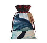 cute Dolphin jumping Printed Gift Bags with Drawstring - Christmas Party Holiday Sacks - Festive Pouches for Goodie, Treats