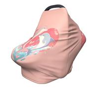 Cute Dolphin Love Nursing Cover 360° Full Coverage Sea Animal Stretch Scarf for Breastfeeding and Car Seat Cover Fit for Most Pushchairs and Prams