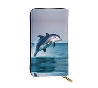 cute Dolphin Print Leather Long Clutch Wallet â€“ Fashionable Personalized Wallet, Multiple Card Slots, Gift Ready, Black, One Size