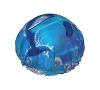 cute Dolphin Printed Double-Layer Waterproof Shower Cap - Reusable Spa & Face Mask Bathing Hat for Travel, Home Care & Beauty Routine