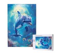 cute Dolphin Printed Jigsaw Puzzle with Storage Box, Wooden Puzzle for Adults and Kids, 1000 Pieces Family Fun Decorative Game