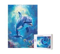 cute Dolphin Printed Jigsaw Puzzle with Storage Box, Wooden Puzzle for Adults and Kids, 300 Pieces Family Fun Decorative Game