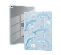 Cute Dolphin Seashell Case for iPad Air 11 Inch M3 2025/M2 2024/iPad Air 5 2022/Air 4 2020 10.9 Inch with Pencil Holder Trifold Stand Blue Leather Girly Cover Clear Back Shell Auto Wake/Sleep