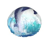 Cute Dolphin Shower Cap for Women Men Large Waterproof Shower Bonnet Elastic Band Bathing Hair Hat Spa Salon Caps Double Layered Reusable Bath Caps for Long Hair, Braids