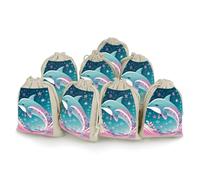 Cute Dolphin Snowflake Bunches Pocket Cotton And Hemp with Drawstring 8 Pieces Reusable Gift Bags Jewelry Pouch for Wedding DIY Craft Party (4.9 X 6.7 Inch)