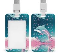 Cute Dolphin Snowflake ID Badge Holder Vertical Heavy Duty Card Protector Pouch, Lanyard Work Badge Sleeve Plastic Waterproof Name Tag Holder for Nurse Teacher Office Women Men