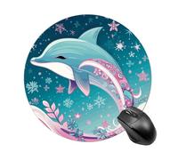 Cute Dolphin Snowflake Round Mouse Pad Non-Slip Rubber Mouse Mat Portable Mousepad for Gamers Home Office Desk Accessories,7.8 Inch