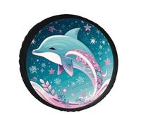 Cute Dolphin Snowflake Spare Tire Cover PVC Leather Spare Wheel Cover Dustproof Waterproof Jeep Tire Cover for 32inch Camper, RV Trailer, Truck, SUV Fit Diameter 28-34 Inch