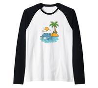 Cute Dolphin Sunset Island Calm Raglan Baseball Tee