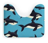 Cute Dolphin U Shape Toilet Mat 40x50 cm, Absorbent Coral Velvet | Sea Whale Coral Pedestal Mat, Soft Plush, Non Slip, Quick Dry, Machine Washable, for Bathroom Floor