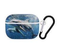 Cute Dolphins AirPods Pro Case Cover with Keychain Ring PC Hard Shell Protective Case for AirPods Pro 2nd for Women Men Generation Easy Open Full Drop Protection Cover White-Style