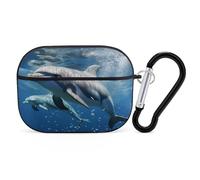Cute Dolphins AirPods Pro Case Cover with Keychain Ring PC Hard Shell Protective Case for AirPods Pro 2nd for Women Men Generation Easy Open Full Drop Protection Cover Black-Style